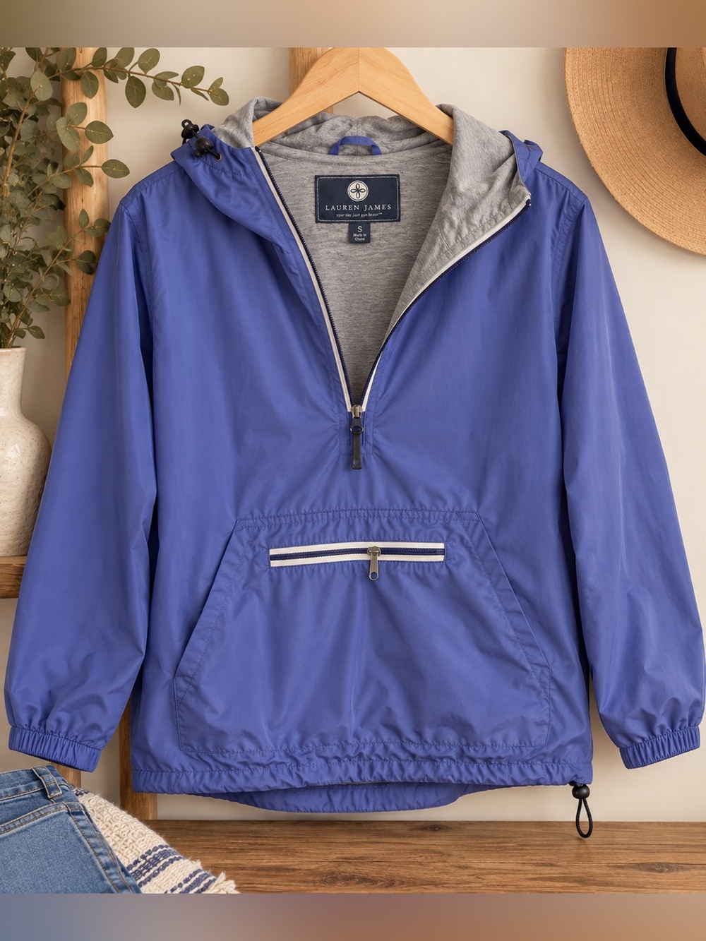 Lauren James Periwinkle Hooded Pullover Windbreaker Small Preppy